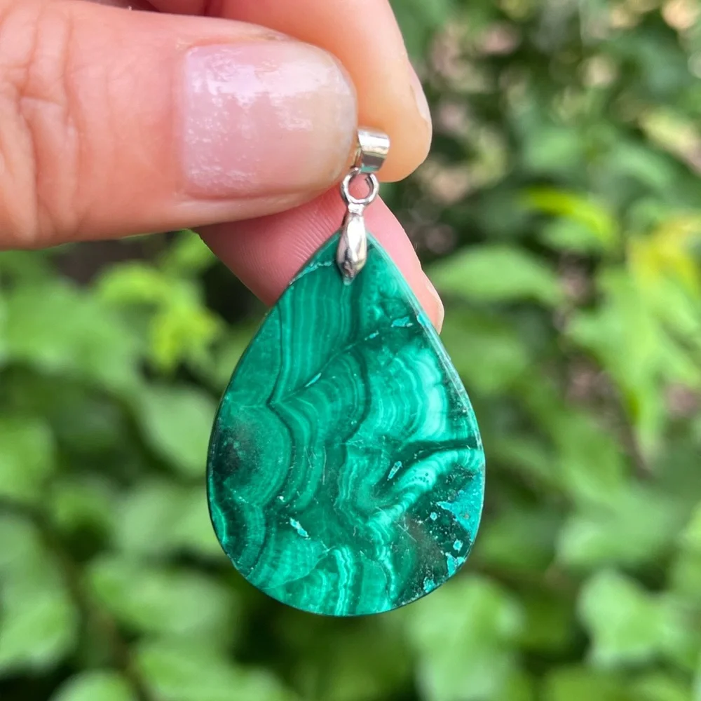 925 silver plated natural‎ malachite pendant 1682